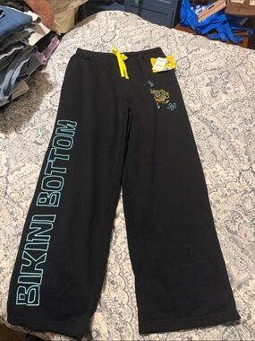 SpongeBob Black Sweatpants with Turquoise and Yellow Accents
